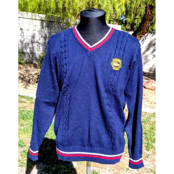 Vintage 1990s Lacoste Club Chemise Men's Large Navy Pullover V-Neck Sweater NOS - Picture 1 of 6